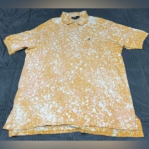 Vintage 90s Polo Ralph Lauren Orange Gold Made In USA Bleached Polo Shirt XXL
